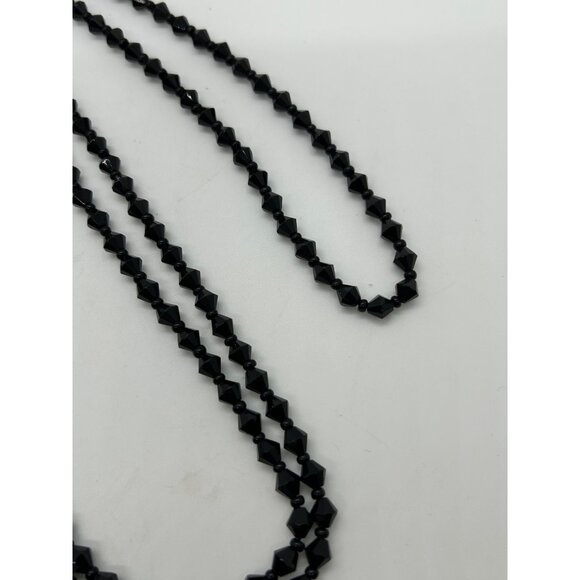 Antique Black Glass Beaded Necklace, 50 inches early 1900s  Flapper Length - Picture 5 of 13